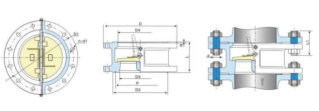 Double flange dual plate check valve