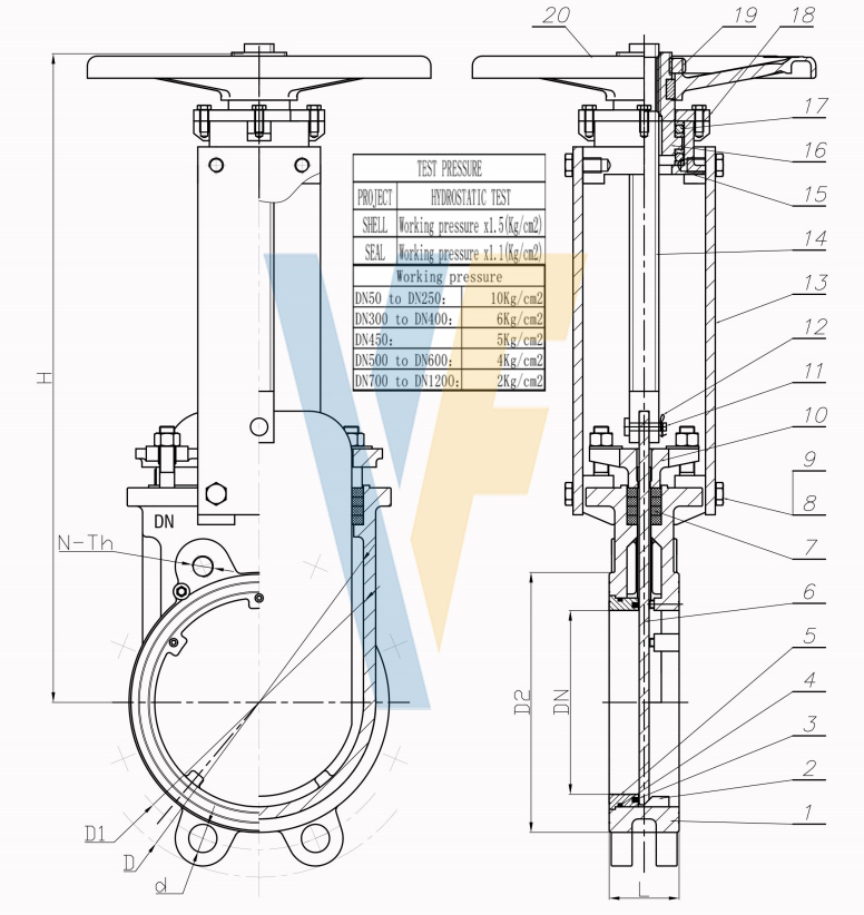 JIS10K Wafer Knife Gate Valve